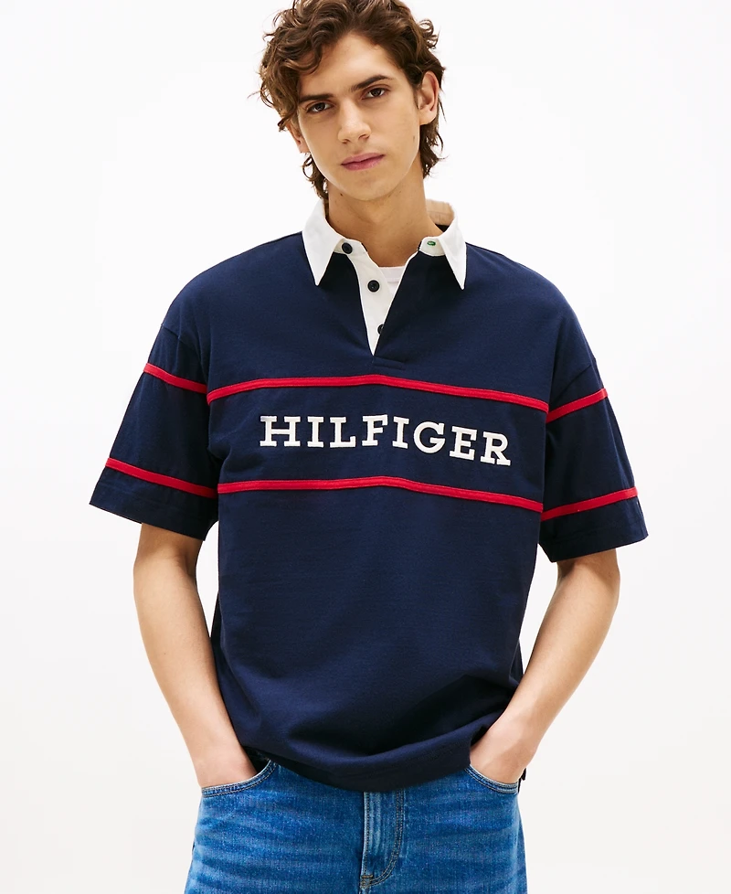 Tommy Hilfiger Men's Americana Colorblock Short Sleeve Rugby Polo Shirt