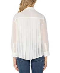 Liverpool Los Angeles Women's Long Sleeve Woven Shirt with Pleated Back Top