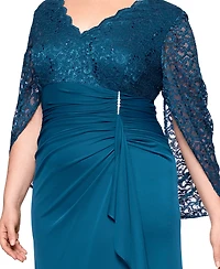 Betsy & Adam Plus Lace Draped-Back Sheath Dress