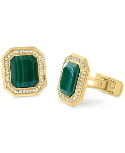 Effy Men's Malachite & Diamond (3/8 ct. t.w.) Octagon Cufflinks in Gold-Plated Sterling Silver