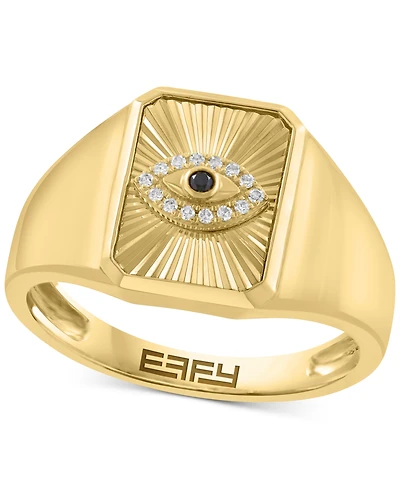 Effy Men's Black & White Diamond Evil Eye Sunray Ring (1/20 ct. t.w.) in 14k Gold