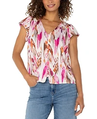 Liverpool Los Angeles Women's Flutter Sleeve Button Front Knit Top
