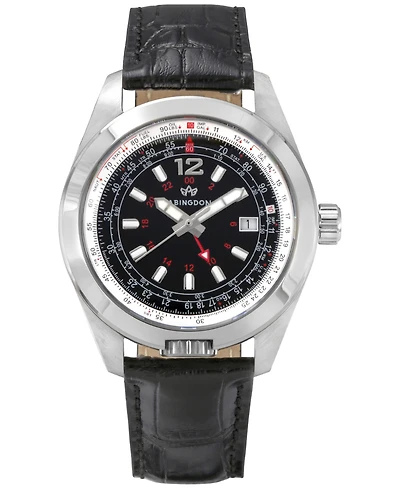 Abingdon Co. Women's Amelia Swiss Gmt Black Leather Strap Watch 40mm