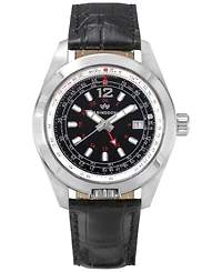 Abingdon Co. Women's Amelia Swiss Gmt Black Leather Strap Watch 40mm