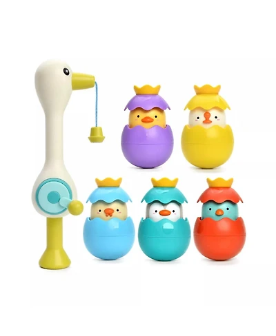 Sperric Toddler Egret Magnetic Fishing Game Bath Toy with Fishing Rod & Surprise Animal Eggs, Floating Water Toy Kids, Fun Hand-Eye Coordination Game