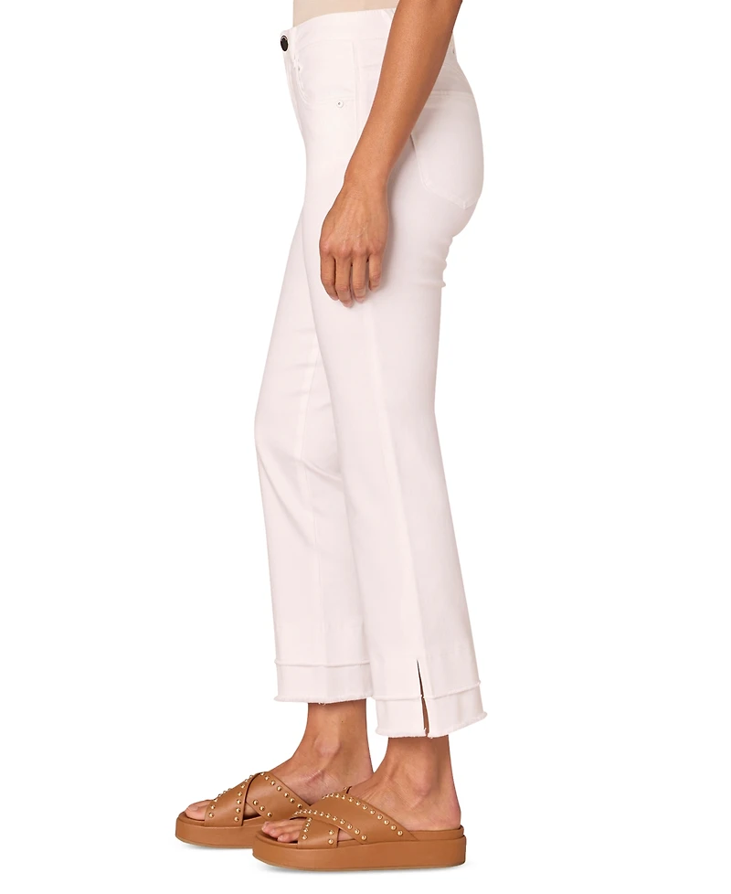 Democracy Petite Frayed-Cuffed Side-Slit Denim Jeans