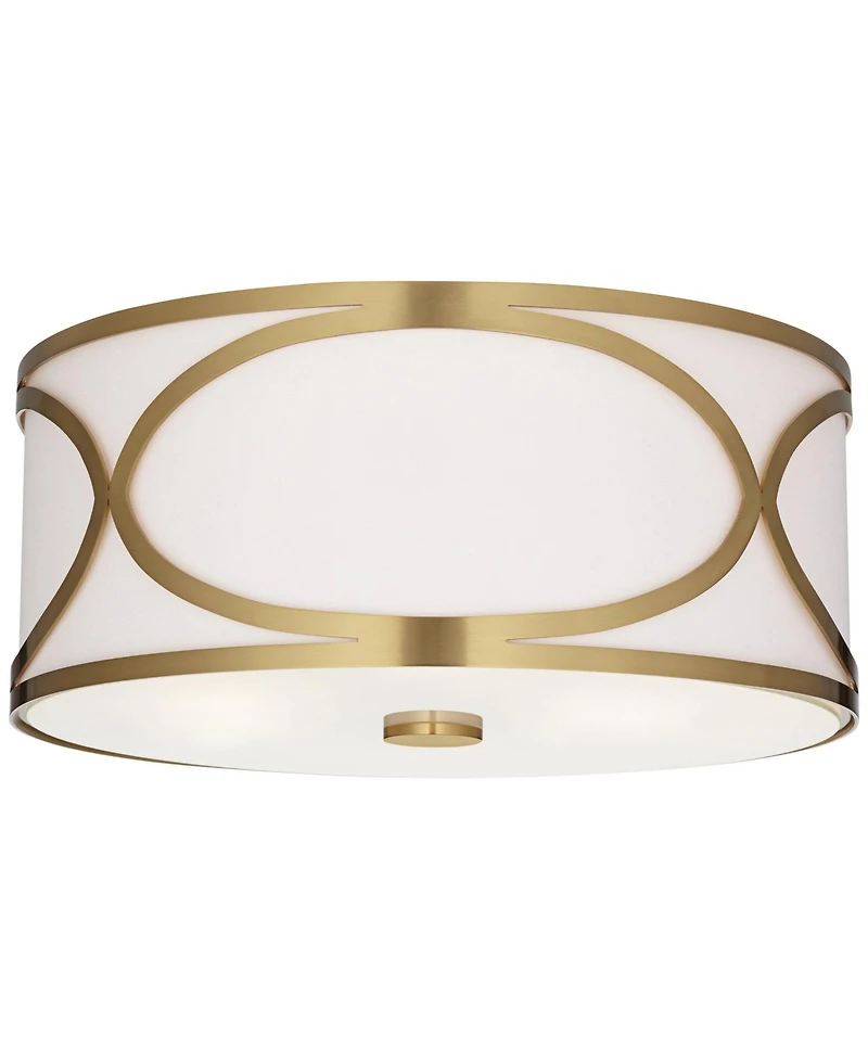 Possini Euro Design Whinn 15" Modern Flush-Mount Ceiling Light Fixture Kitchen Foyer Hallway Drum Round Warm Brass Finish Metal