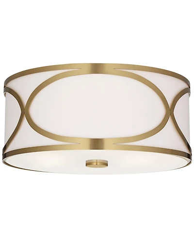 Possini Euro Design Whinn 15" Modern Flush-Mount Ceiling Light Fixture Kitchen Foyer Hallway Drum Round Warm Brass Finish Metal