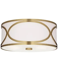 Possini Euro Design Whinn 15" Modern Flush-Mount Ceiling Light Fixture Kitchen Foyer Hallway Drum Round Warm Brass Finish Metal