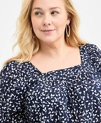 Style & Co Plus Printed Square-Neck Top, Exclusively at Macy's