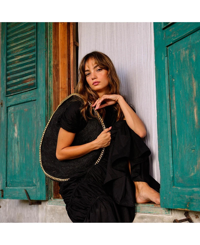 Solo Fig Large Black Jute Bag With Gold Chain