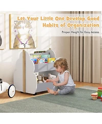 Kids Wooden Bookshelf with Universal Wheels