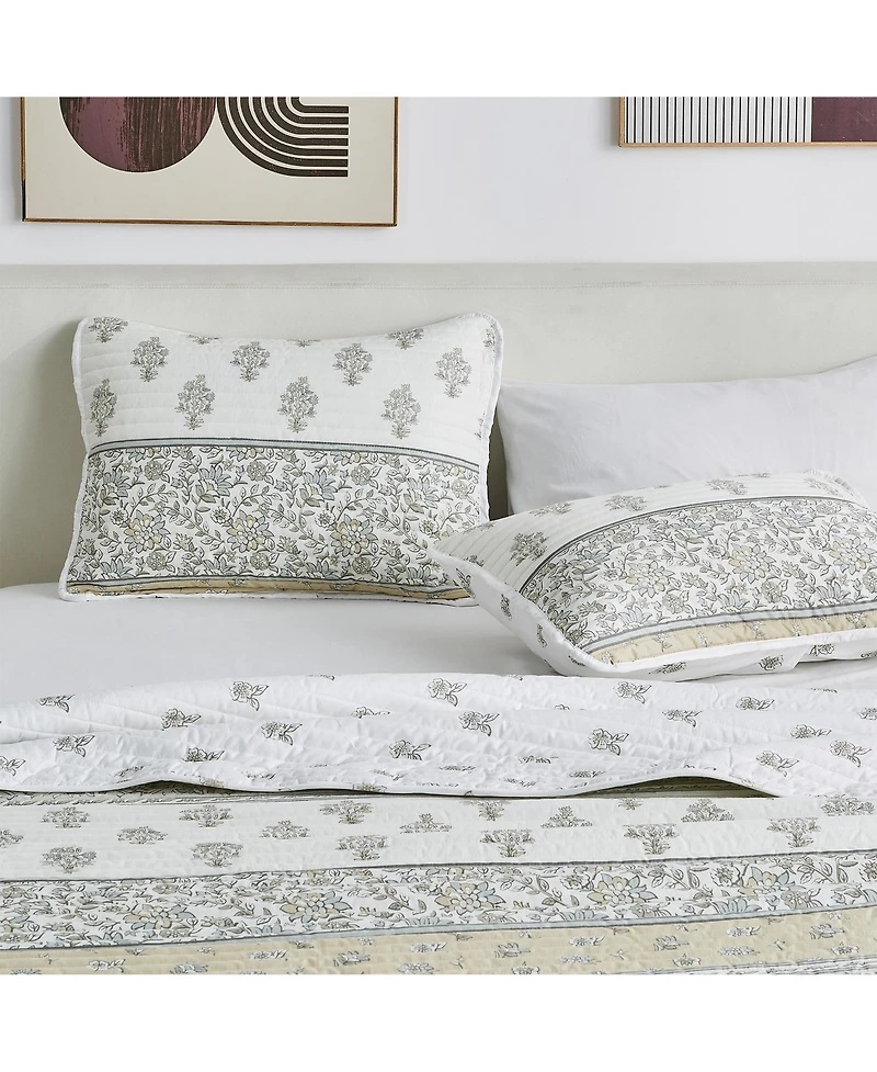 Linery & Co. Floral Stripe Printed Reversible Stitched Quilt Set with Shams