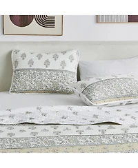 Linery & Co. Floral Stripe Printed Reversible Stitched Quilt Set with Shams