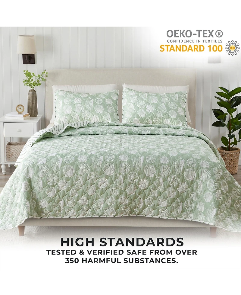 Linery & Co. Green Seashell Microfiber Quilt Set With Shams