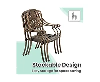 Piece Cast Aluminum Outdoor Patio Dining Set with Brown Cushions