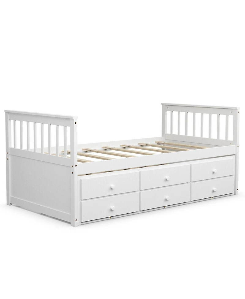 Twin Captain's Bed with Trundle and 3 Storage Drawers