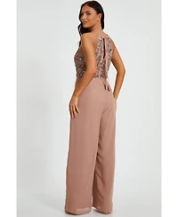Quiz Women's Beaded V Neck Chiffon Jumpsuit