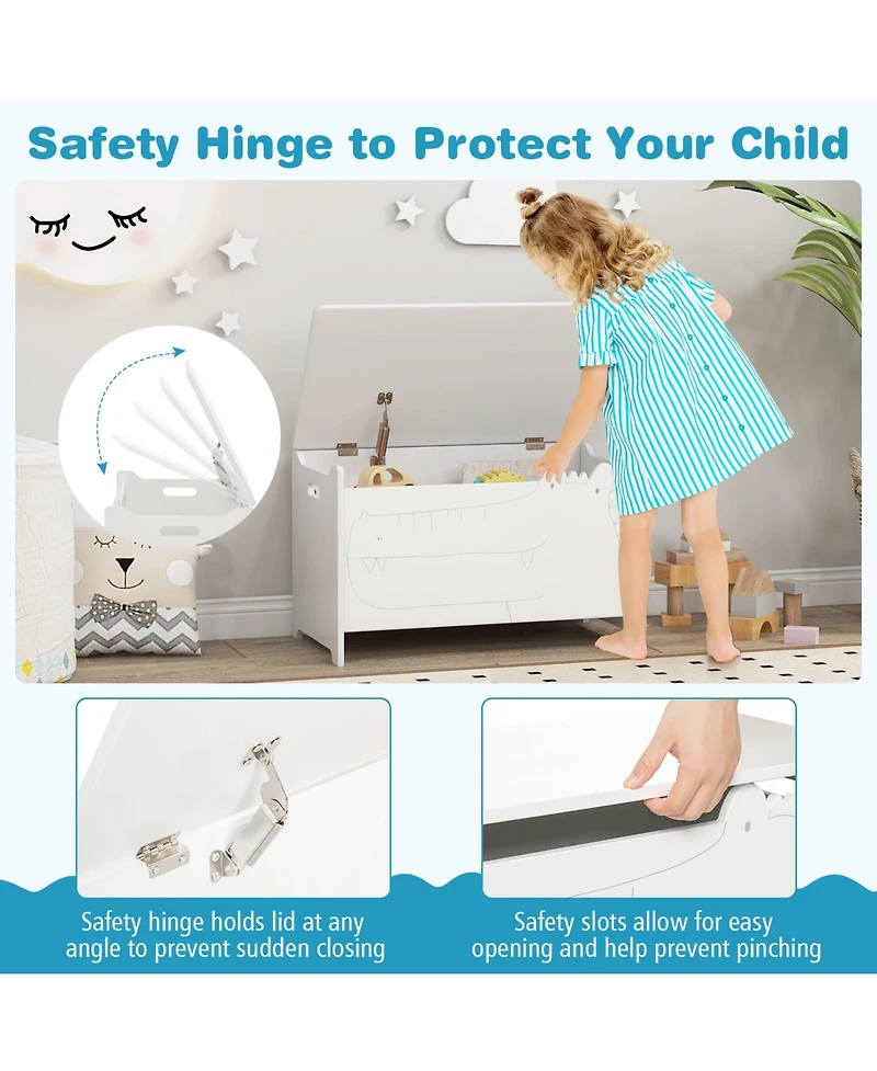 Wooden Kids Toy Box with Safety Hinge