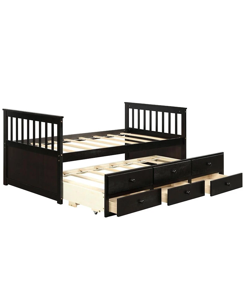 Twin Captain's Bed with Trundle and 3 Storage Drawers