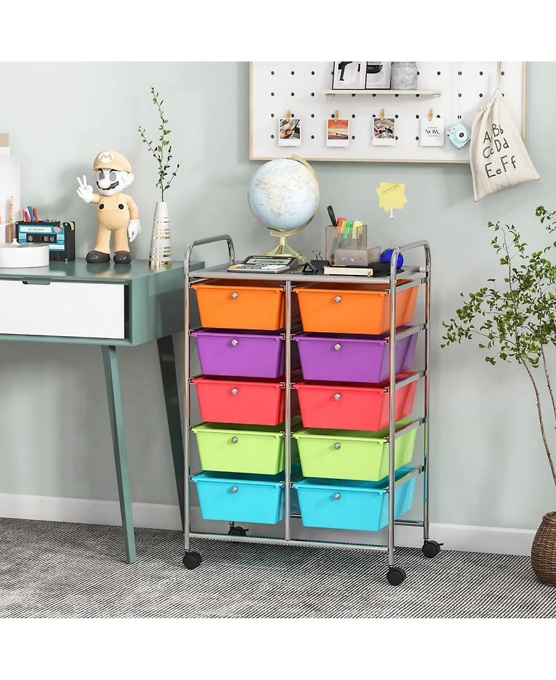10-Drawer Rolling Storage Cart-Deep