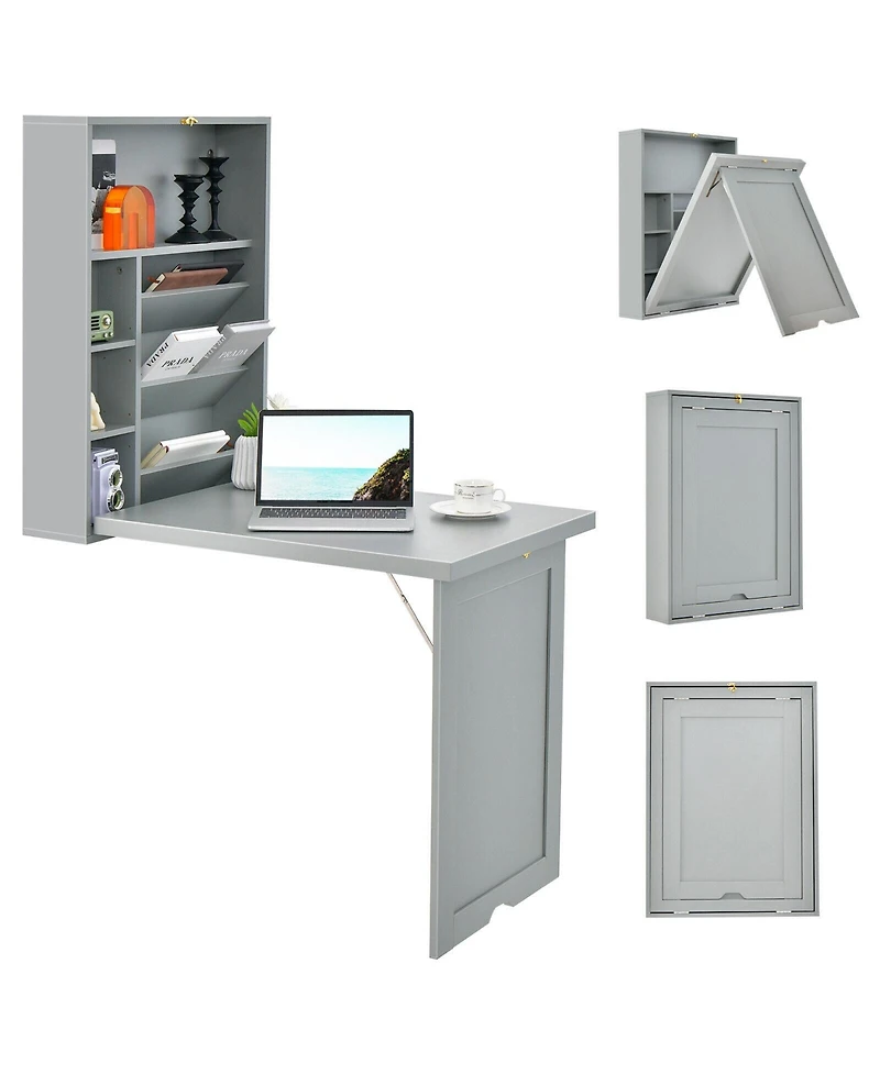 Wall-Mounted Fold-Out Convertible Floating Desk Space Saver