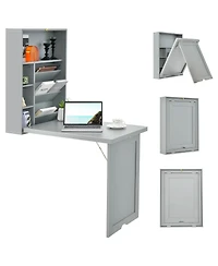 Wall-Mounted Fold-Out Convertible Floating Desk Space Saver