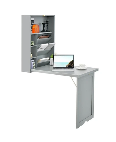 Wall-Mounted Fold-Out Convertible Floating Desk Space Saver