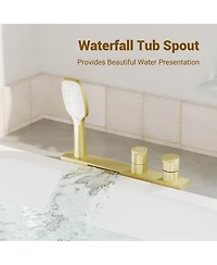 Casainc 2 Handles Deck Mounted Bathroom Tub Faucet Trim with Handshower