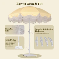 LAGarden 6Ft Fringe Patio Umbrella with Push Button Tilt Carry Bag UV30+ Outdoor Beach Yard Pool Party Deck Purple Stripe