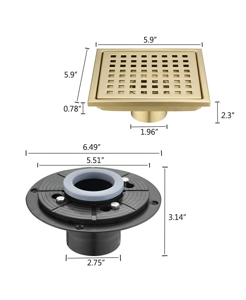 6 Inch Square Shower Floor Drain