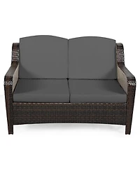 Gymax 5 Piece Outdoor Patio Rattan Conversation Sofa Furniture Set w/ Cushions