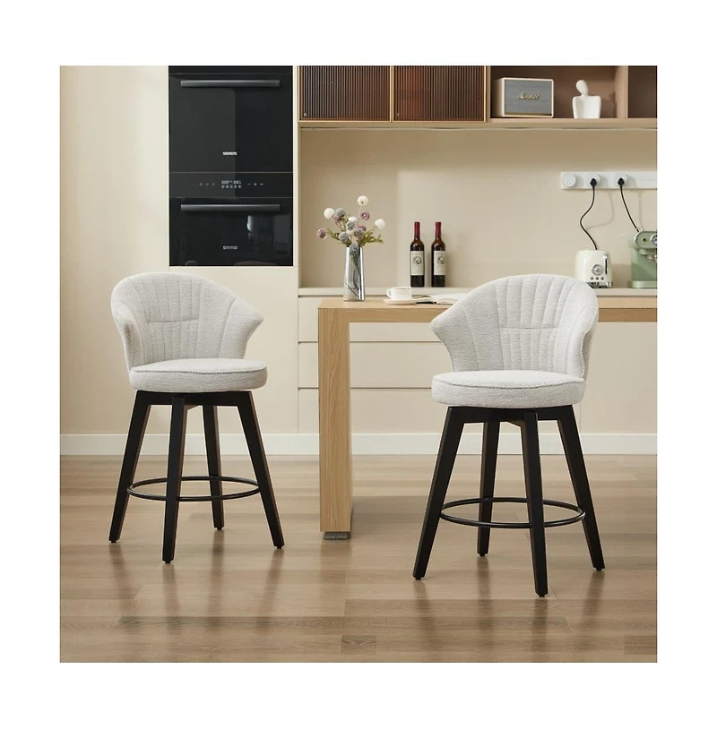 Set of 2 Swivel Counter Height Stools, 24.6" Chenille Upholstered Chairs with Wingback & Solid Wood Legs for Kitchen Island-The Pop Home