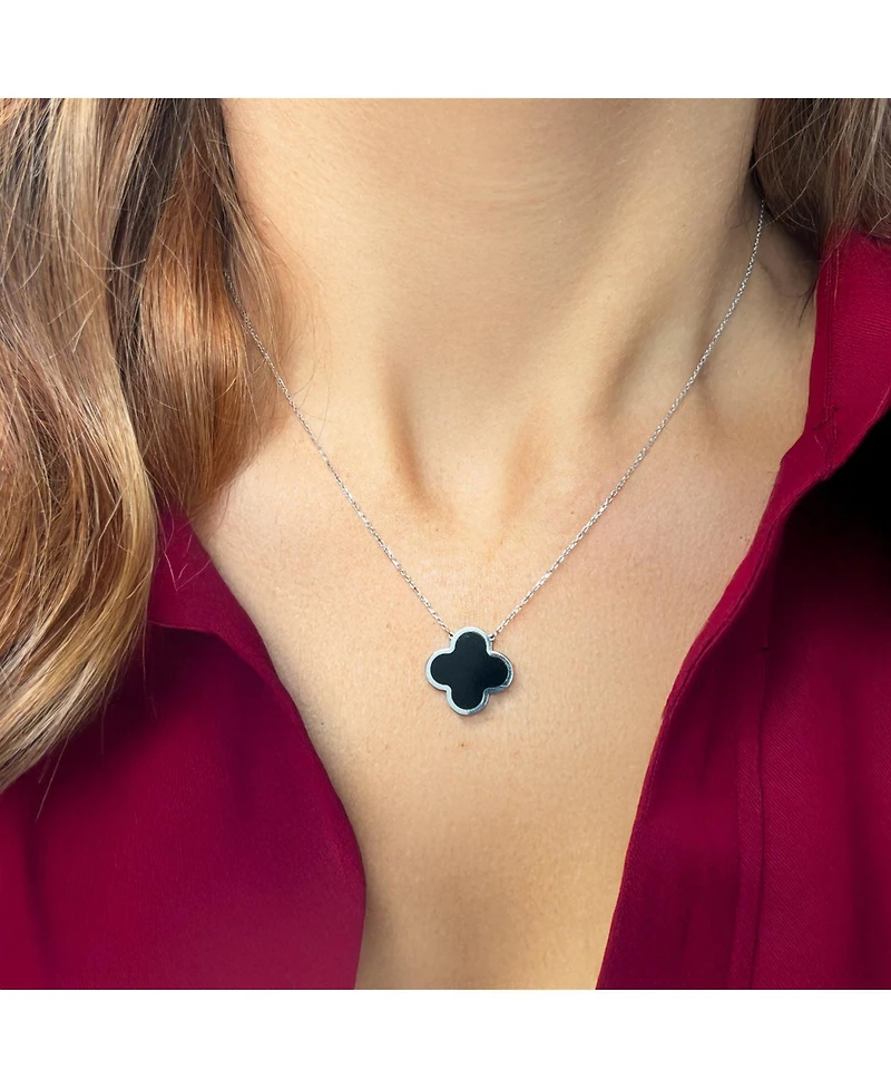 The Lovery Onyx Single Clover Necklace 14K White Gold