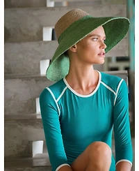 Brunna.co Riri Duo Jute Handwoven Straw Hat In Natural & Kelly Green