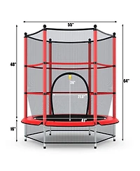 55" Trampoline for Kids, Children Trampoline w/Safety Enclosure Net & Spring Pad & Bulit-in Zipper Sturdy Steel Frame, Mini Outdoor Indoor Trampoline