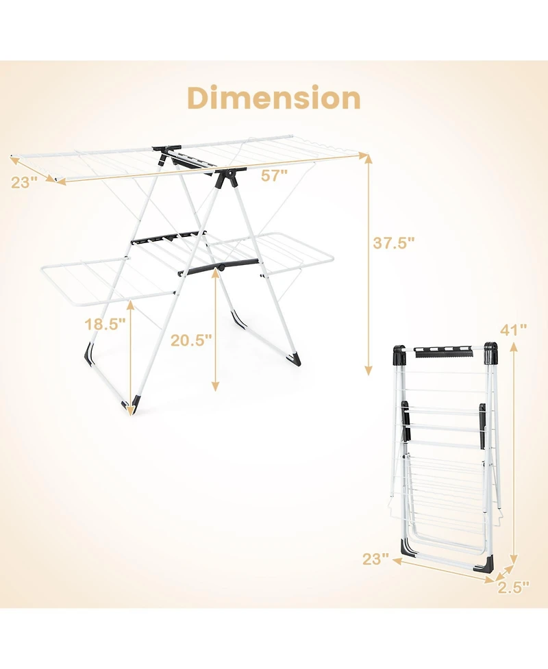 2-level Laundry Drying Rack with Height Adjustable Wings