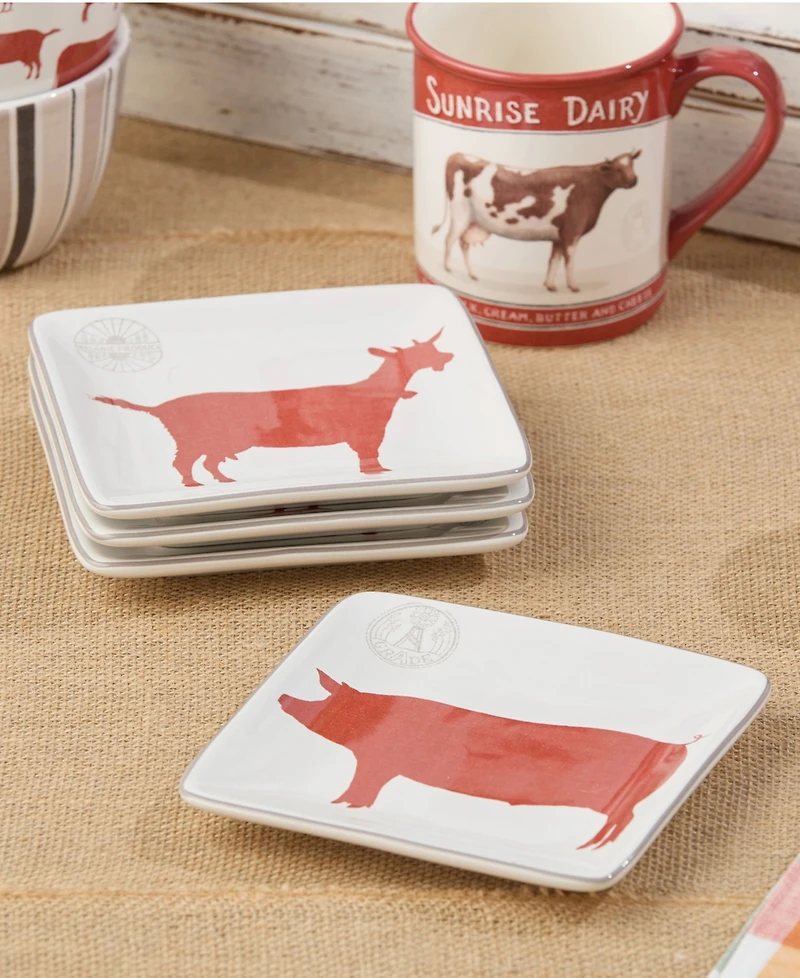 Certified International Vintage Farm Canape Plates, Set of 4, Service for 4