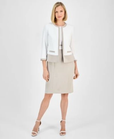 Kasper Womens Colorblocked Open Front Jacket Sheath Dress