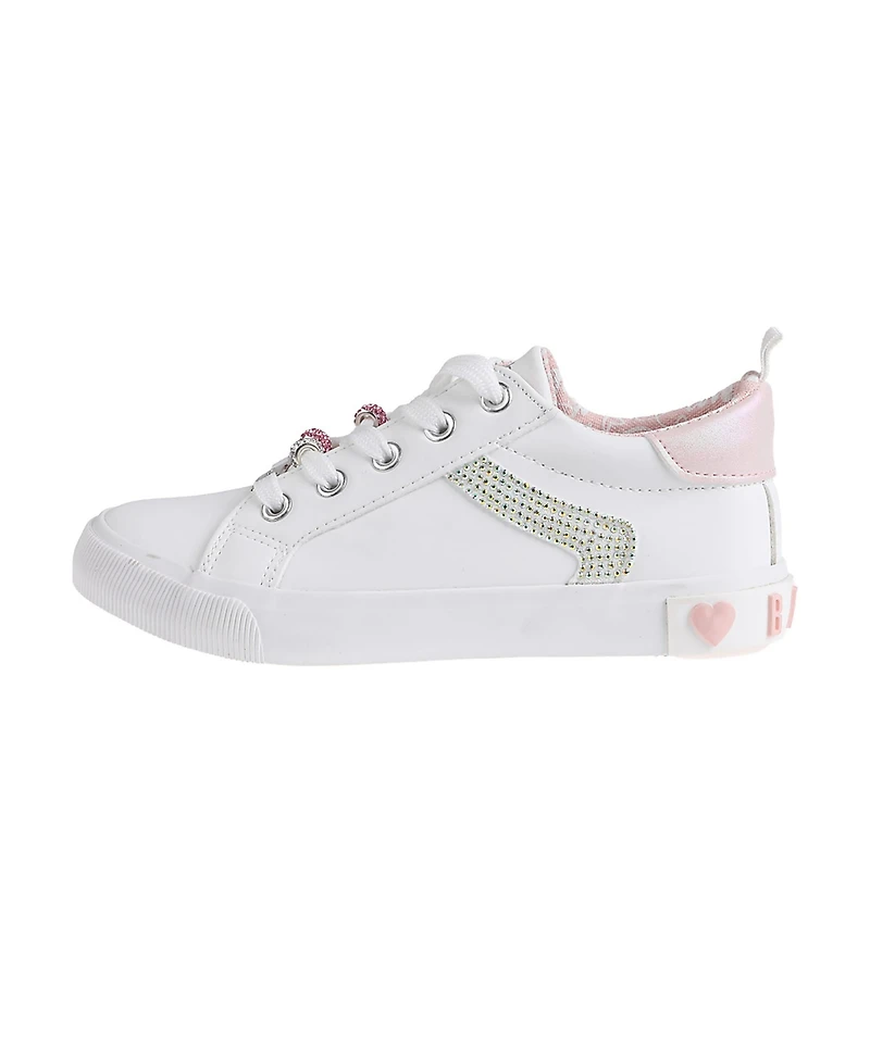 Bebe Little Girls Low Top with Rhinestones Beads and Plate Sneakers