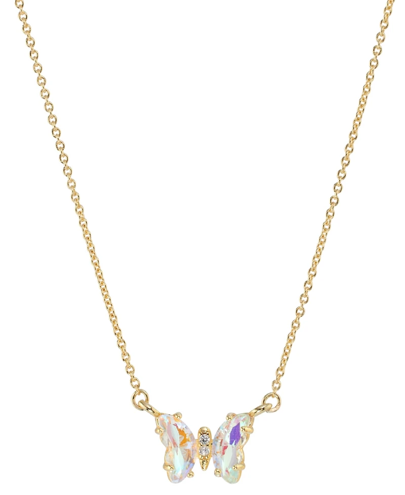 Crystal Multicolor Butterfly Pendant Necklace 14k Gold-Plated Sterling Silver, 16" + 2" extender
