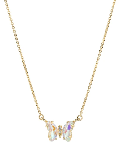 Crystal Multicolor Butterfly Pendant Necklace 14k Gold-Plated Sterling Silver, 16" + 2" extender