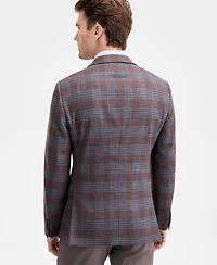 Ted by Baker Men's Modern-Fit Brown Blue Plaid Sport Coat