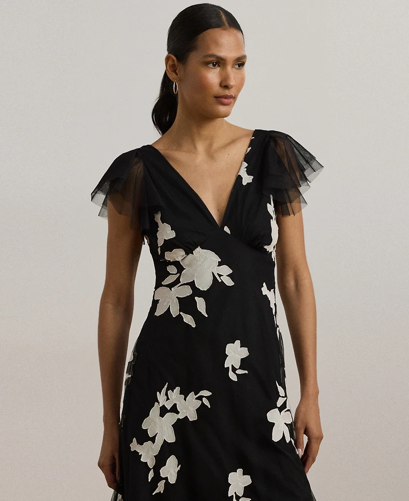 Lauren Ralph Lauren Women's Floral-Applique Tulle Cocktail Dress