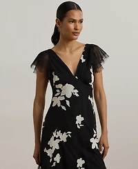 Lauren Ralph Lauren Women's Floral-Applique Tulle Cocktail Dress