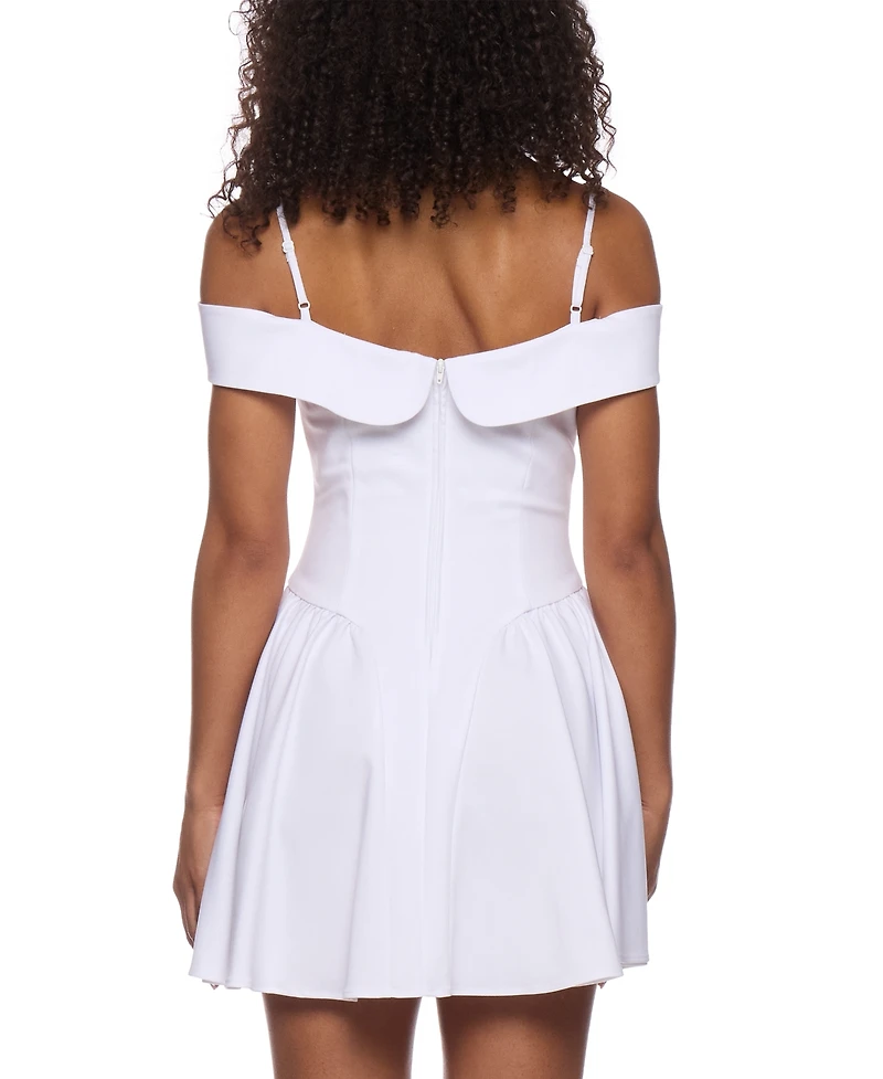 B Darlin Juniors' Sweetheart Spaghetti-Strap Cold-Shoulder Twill Fit & Flare Dress