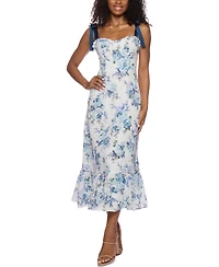 Alex & Sophia Juniors' Tie-Strap Printed Embroidered Eyelet Midi Dress