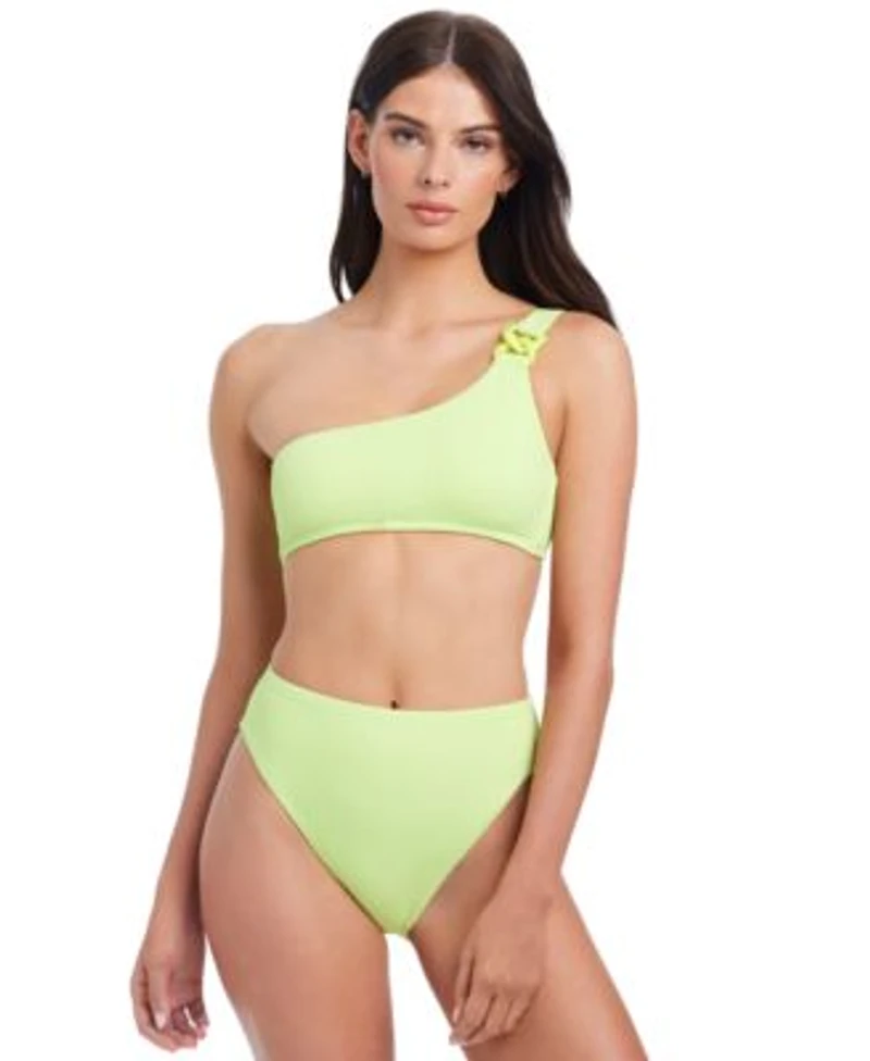 Sanctuary Womens Stay Connected One Shoulder Bikini Top High Leg High Rise Bikini Bottoms