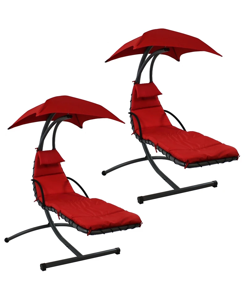 Outdoor Hanging Chaise Floating Lounge Chair with Canopy Umbrella and Arc Stand