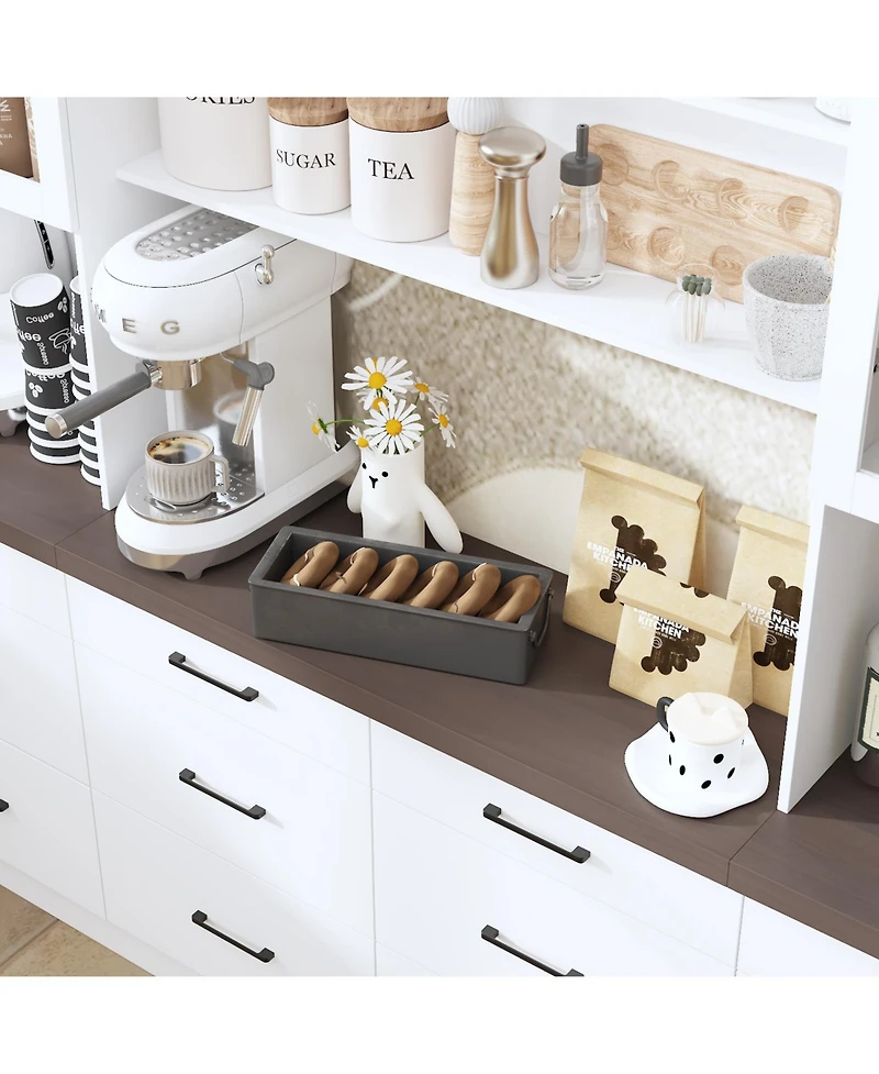 Famapy Grey Kitchen Cabinet with Glass Doors with 12 Drawers, Pantry Storage Cabinet with Shelves
